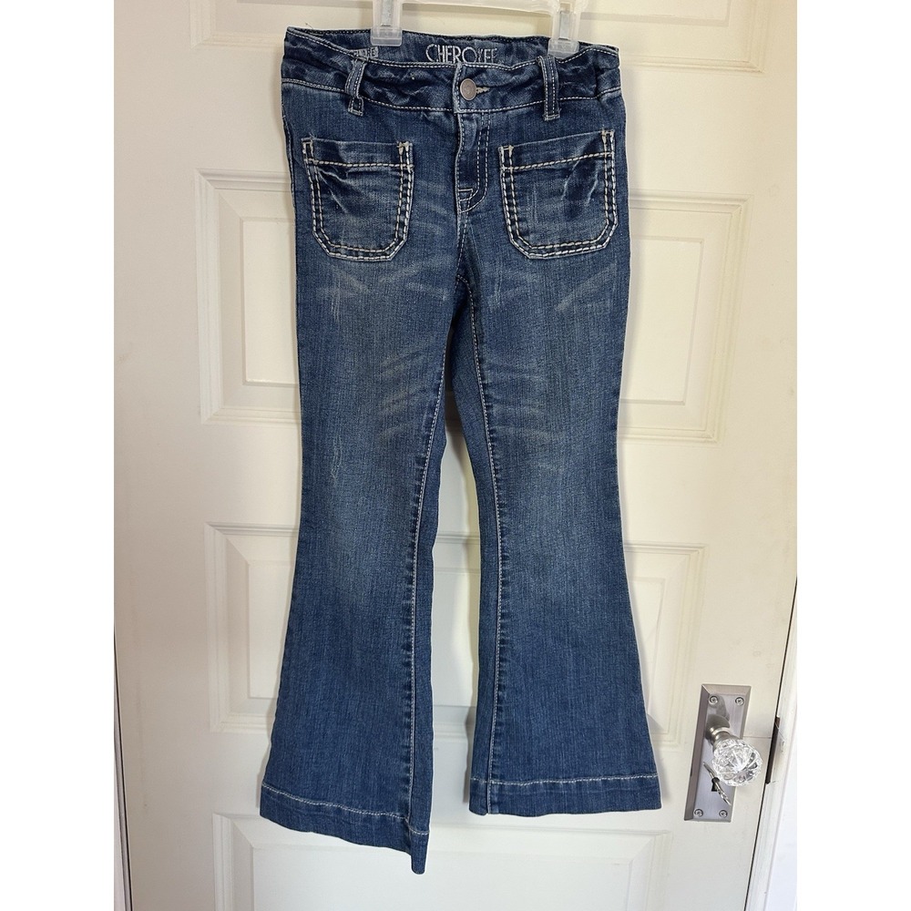 Cherokee Girls Flare Bootcut Blue Jeans Adjustable Waist Size‎ 8